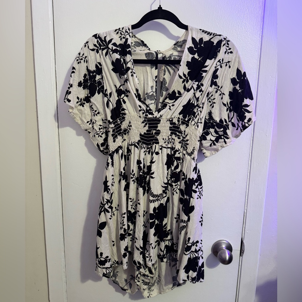 Floral Black and White Tie-Back Romper